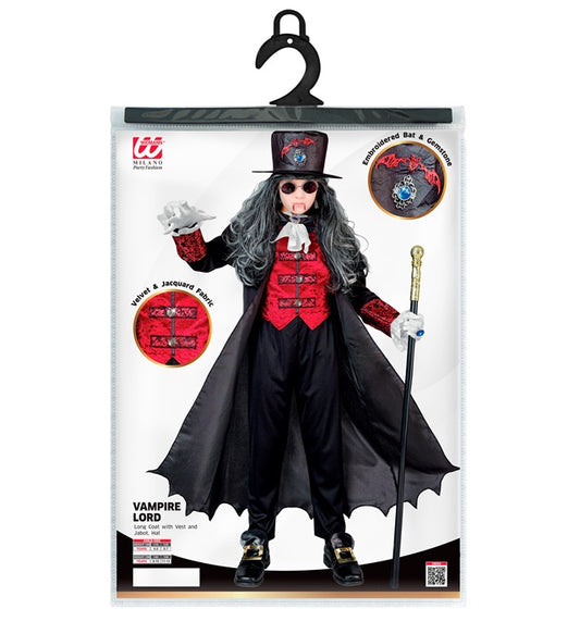 Vampir-Lord Kostüm mit langem Mantel, Weste, Jabot und Zylinder