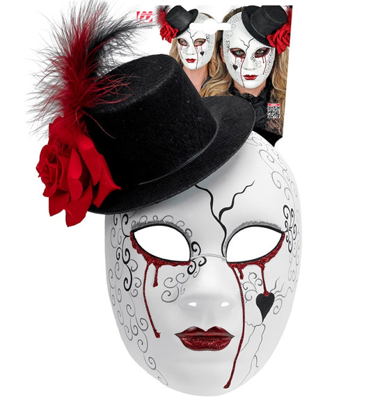 COMMEDIA DELL'ARTE MASKE BLUTIGE FRAU MIT HUT Diverse Farben