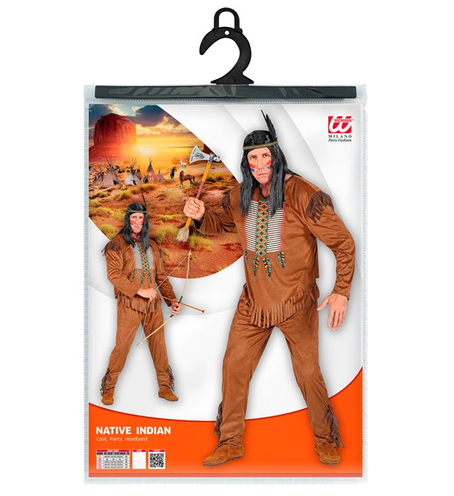 Indianer-Kostüm bestehend aus Oberteil, Hose und Stirnband mit Federschmuck
