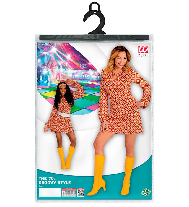 THE 70s GROOVY STYLE Rhombus Kleid im Retro 70er Jahre Design mit buntem Rhombus-Muster