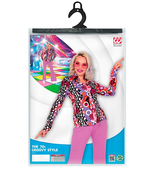 Pinkfarbene 70s Groovy Style Bluse mit Tiny Bubbles Muster