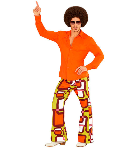 Orangefarbenes 70er Jahre Hemd im Groovy Style für Fasnacht