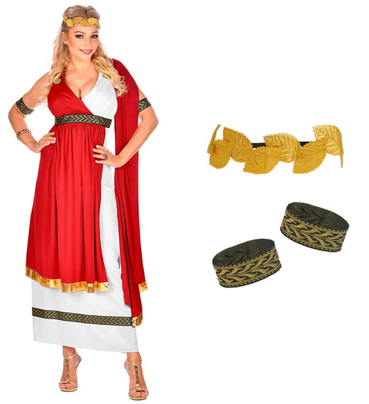 Römische Kaiserin Kostüm mit Kleid, Umhang, Armbändern und Lorbeerkranz