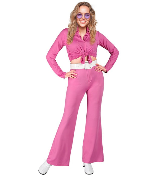Violette Schlaghose im 70er Jahre Stil für Fasnacht und Mottopartys
