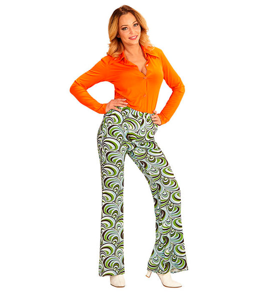 THE 70s GROOVY STYLE Schlaghose mit buntem Wellenmuster im Retro 70er Jahre Stil