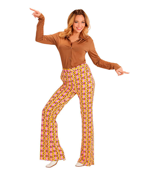 THE 70s GROOVY STYLE Disco-Hose mit buntem Plattendesign für Fasnacht
