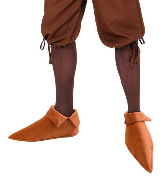 Mittelalter Schuhüberzieher in brauner Farbe über einem Schuh