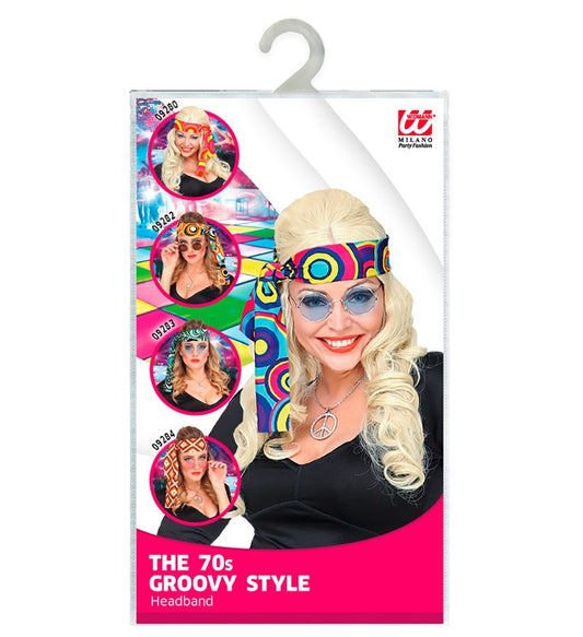 THE 70s Groovy Style Stirnband blau mit Blasenmuster als Retro Fasnachts-Accessoire