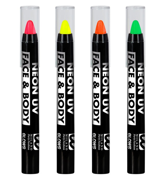 24 neon Schminkstifte in Neonrosa, Neongelb, Neongrün und Neonorange in Displaybox