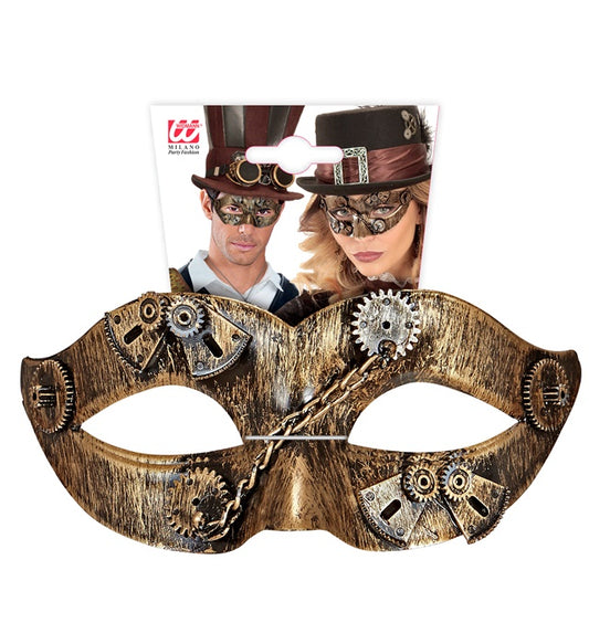Steampunk Maske mit Zahnrädern und Metalloptik für Fasnacht und Mottoparty
