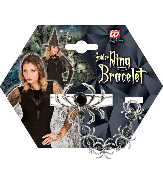 Spinnenring mit passendem Armband als Fasnachts- und Halloween-Accessoire
