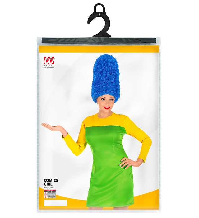 Comics Girl Kostüm mit farbenfrohem Kleid und Perücke für Fasnacht