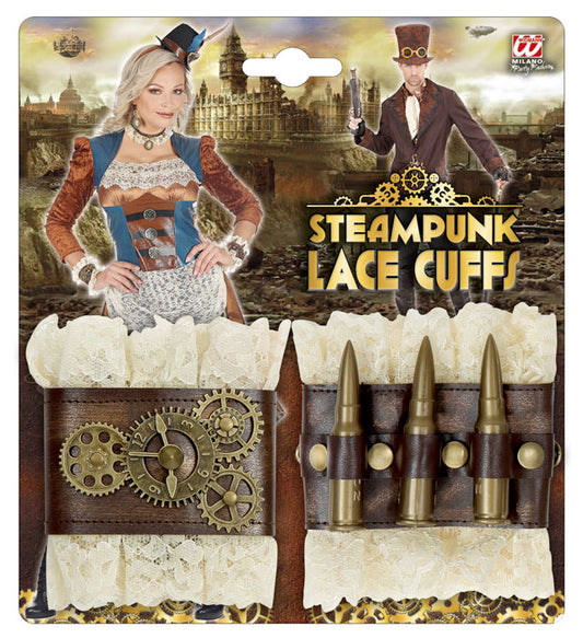 Steampunk Manschetten aus feiner schwarzer Spitze als Fasnachts-Accessoire