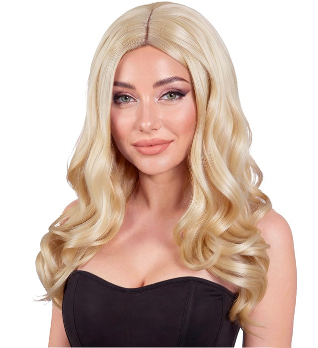 Perücke Roxy Blond auf weissem Hintergrund – Haarperücke für Fasnacht