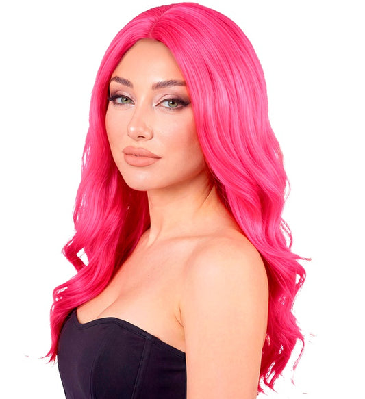Leuchtend pinke Perücke Roxy in Box für Fasnacht und Karneval