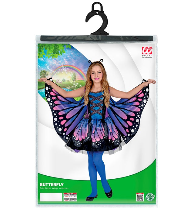 Schmetterlingskostüm mit buntem Tutu, Flügeln und Antennen für Fasnacht und Karneval