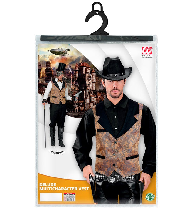 Braune Jacquard Retro Weste mit feinem Muster für Fasnacht und Karneval