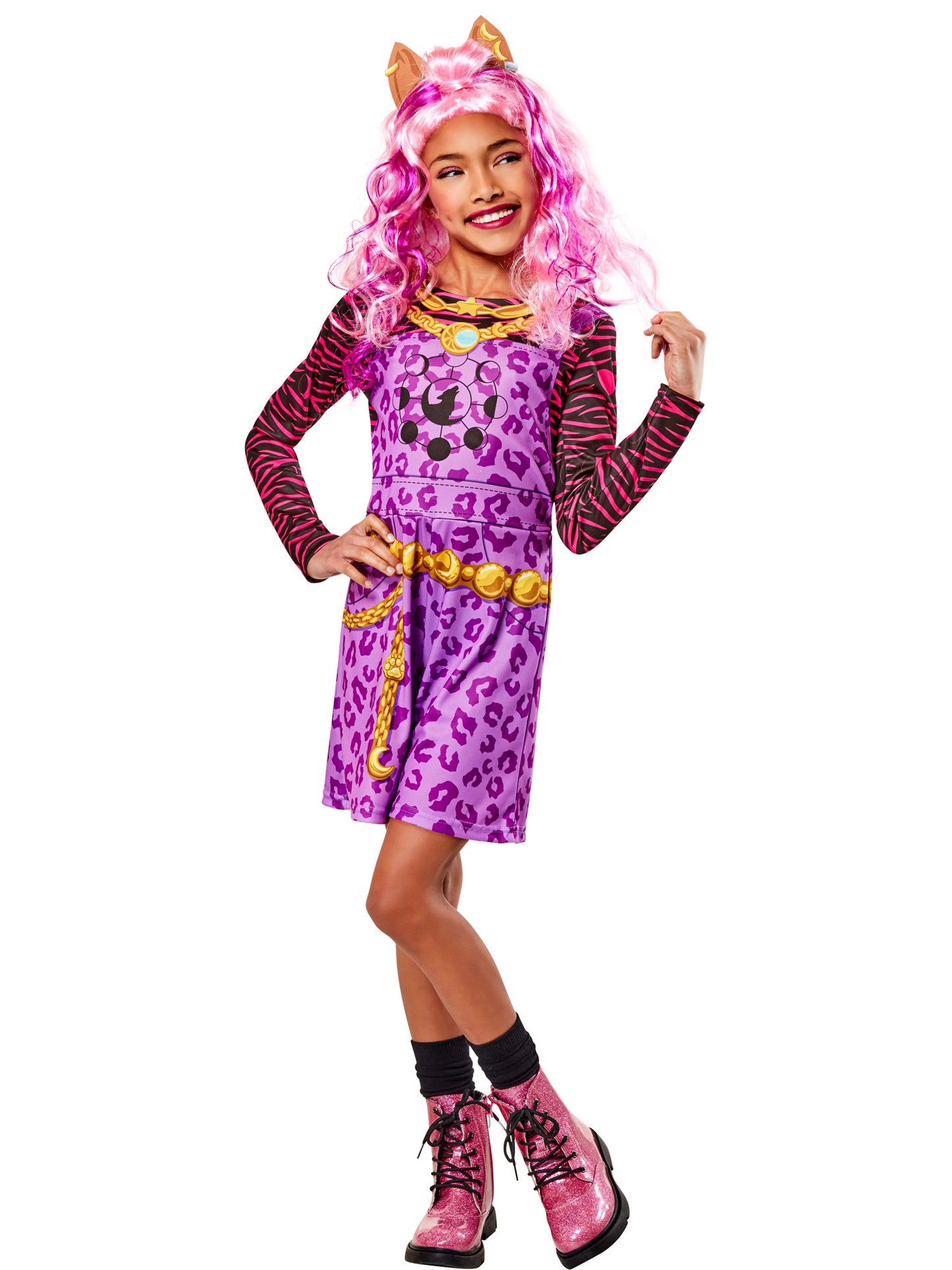 Rubies Clawdeen Wolf Kinderkostüm Monster High mit Playsuit und Haarreif – Seitenansicht