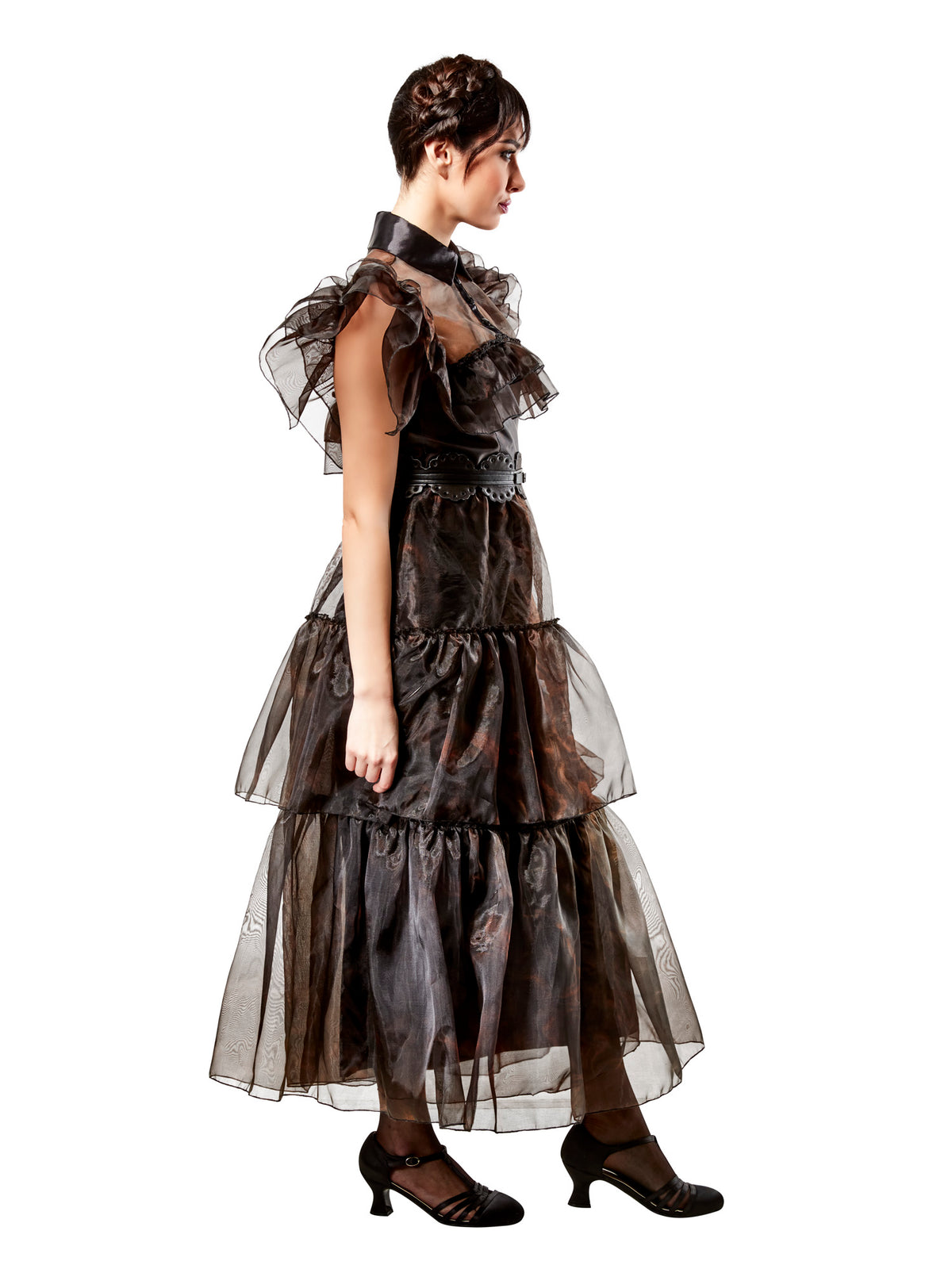 Rubies Wednesday Addams Rave'N Dress Kostüm für Erwachsene mit Kleid und Gürtel – Seitenansicht