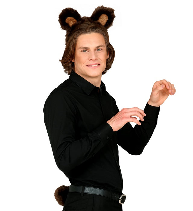 Bär Kostüm-Set mit Ohren und Schwanz in Braun für Fasnacht und Karneval