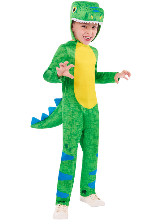 Rubies Friendly Dinosaur Kinderkostüm mit Overall, Schwanz und Kopfbedeckung – Produktansicht
