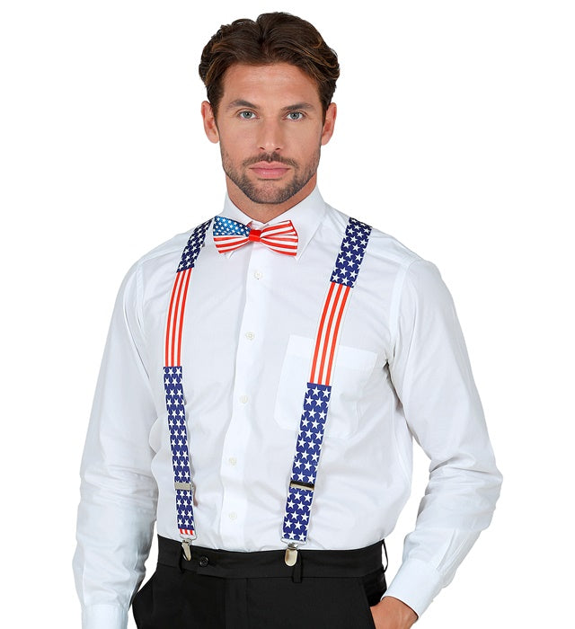 Hosenträger und Fliege im U.S.A. Design – rot, weiss und blau