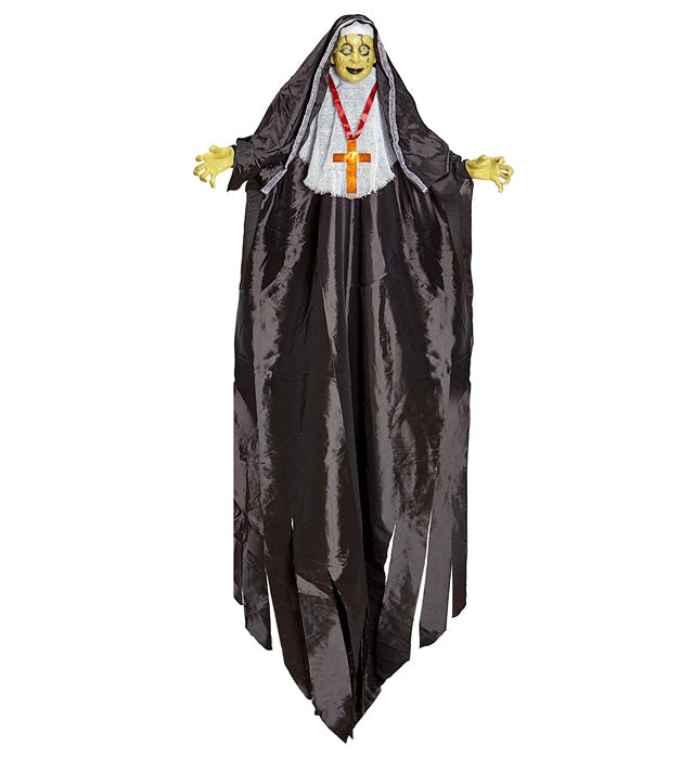 Zombienonne Halloween-Dekoration mit pulsierenden LED-Augen 137 cm