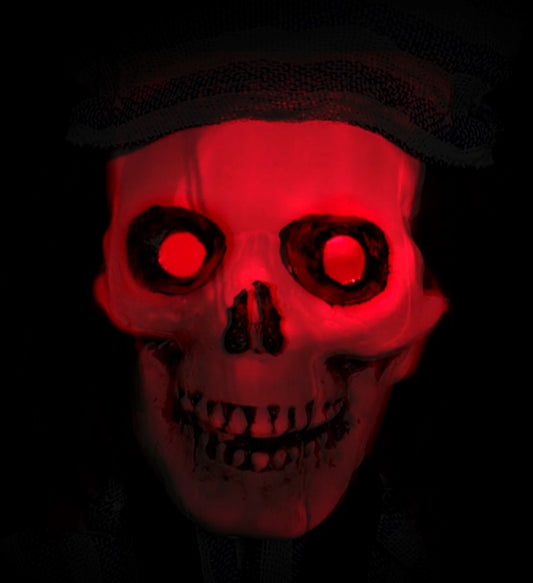 Sträfling Skelett mit Ketten und blinkendem, leuchtendem Kopf, 120 cm Halloween Dekoration