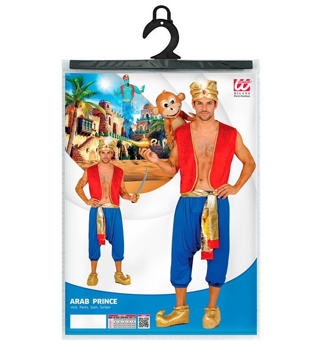 Aladdin Kostüm Set mit Weste, Hose, Schärpe und Turban auf weissem Hintergrund