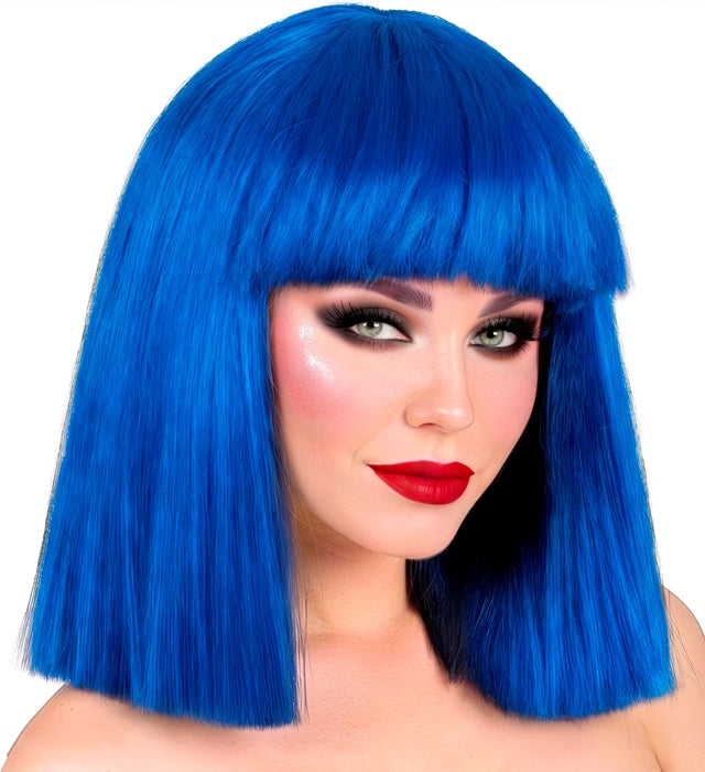 Leuchtend blaue Showgirl-Perücke in Box für Fasnacht und Karneval