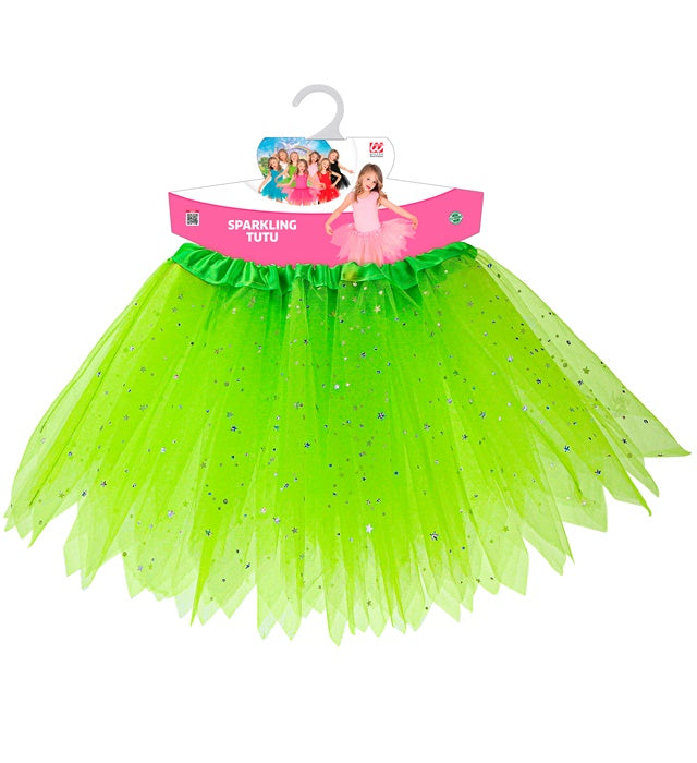 Grüner glitzernder Tutu Rock 30 cm auf weißem Hintergrund