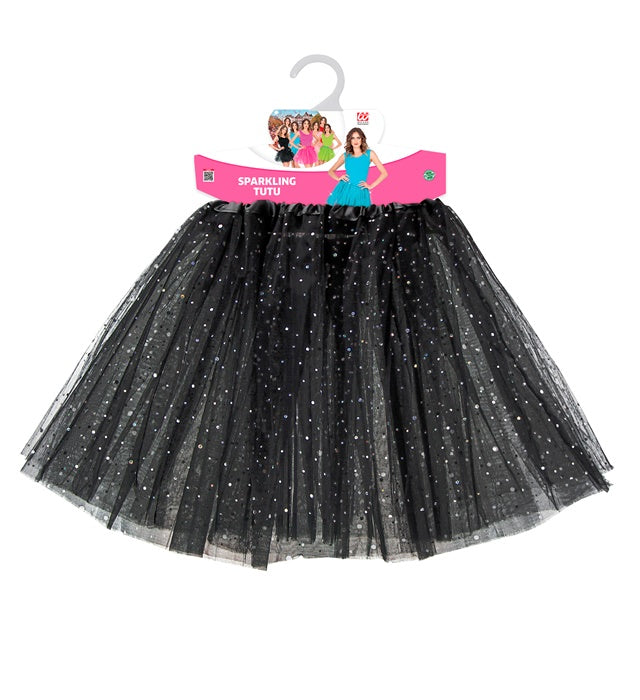 Schwarzer glitzernder Tutu 40 cm für Fasnacht und Karneval