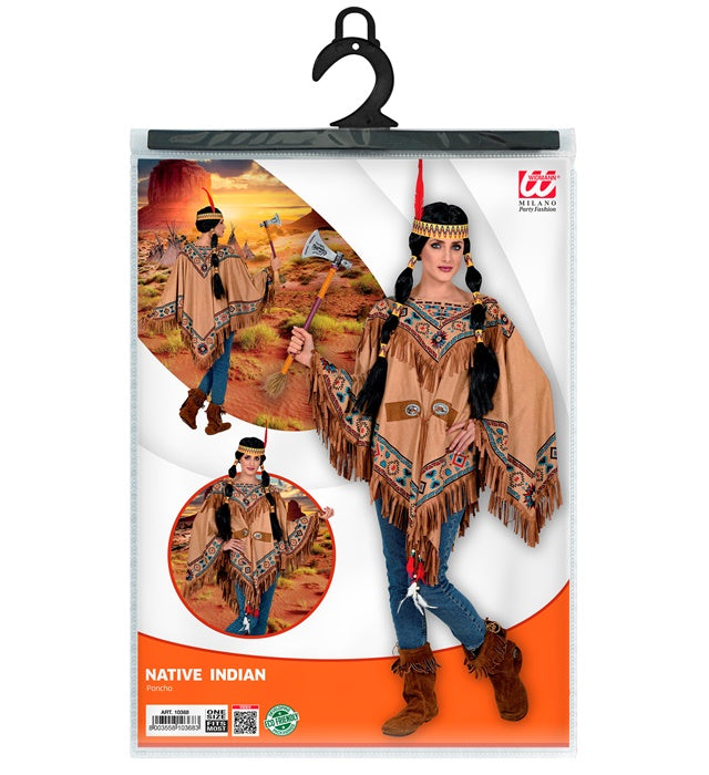 Farbenfroher Indianerinnen Poncho mit traditionellem Muster für Fasnacht und Karneval