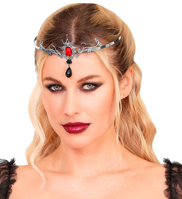 Gotisches Vampirinnen Diadem in Schwarz mit dunklen Verzierungen