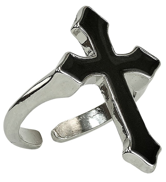 Kreuzring schwarzer Schmuck für Halloween und Fasnacht