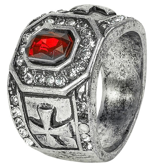 Eleganter Ring mit funkelndem Strass und rotem Edelstein