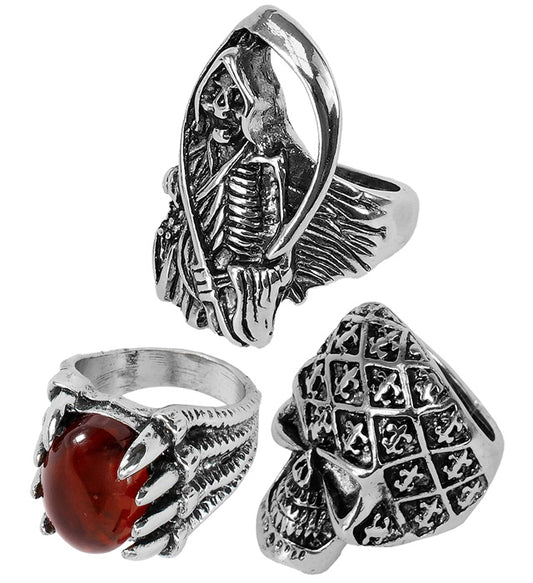 Set mit 3 verschiedenen Halloween-Ringen auf Karte für Piraten- und Halloween-Kostüme
