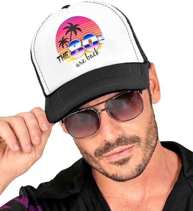 80er Jahre Mode Basecap in buntem Retro-Design als Fasnachts-Accessoire