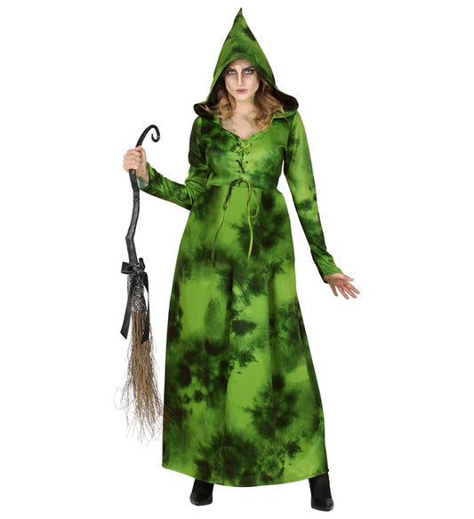 Waldhexe Kostüm Kleid mit Kapuze in dunklem Design für Fasnacht