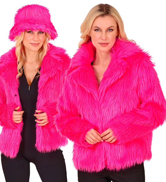 Neon Pinke Damen Plüsch Jacke