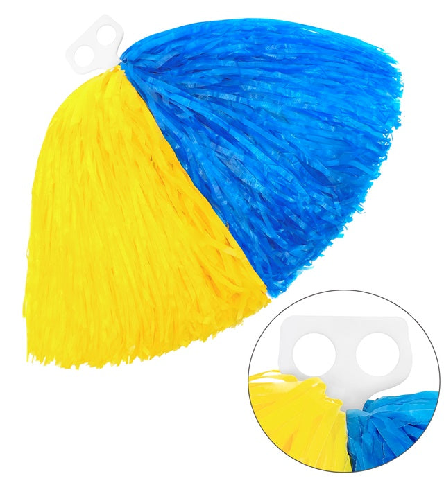 Zweifarbiger Pom Pom in Gelb und Blau für Fasnacht und Karneval