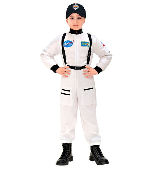 Astronaut Overall Kostüm für Fasnacht und Mottoparty in Weiss mit Weltraum-Design