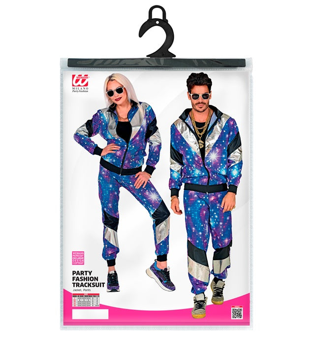 80er Jahre Disco Trainingsanzug mit leuchtenden Farben, Oberteil und Hose