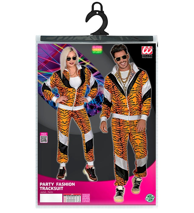 80er Jahre Tigerprint Trainingsanzug mit Oberteil und Hose im Retro-Stil
