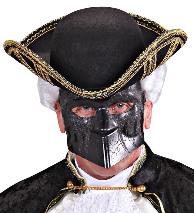 Schwarze Doge-Maske als lustiges Fasnachtskostüm