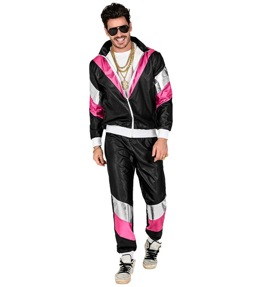 80er Jahre Lederlook Trainingsanzug Oberteil und Hose im Retro Design
