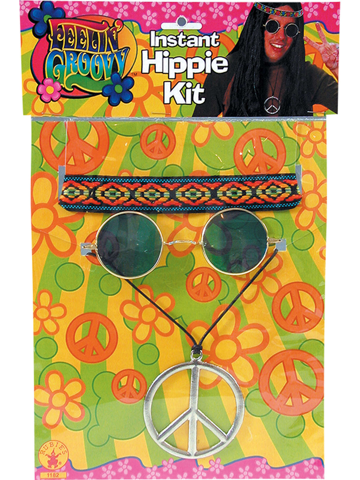 Rubies 70s Feeling Groovy Kostuem-Accessoire-Set mit Stirnband, Brille und Peace-Anhaenger