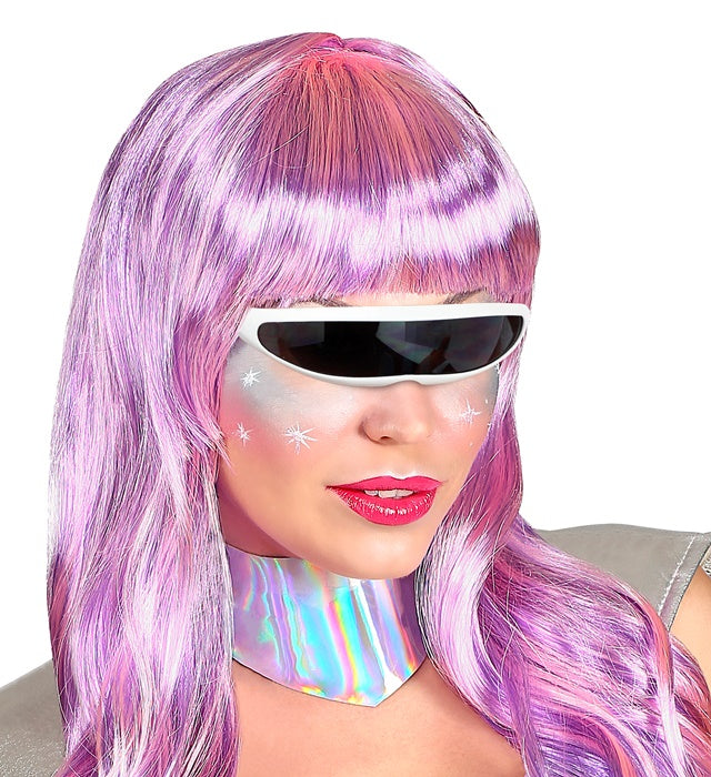 Weisse Roboterbrille als futuristisches Kostümzubehör für Fasnacht