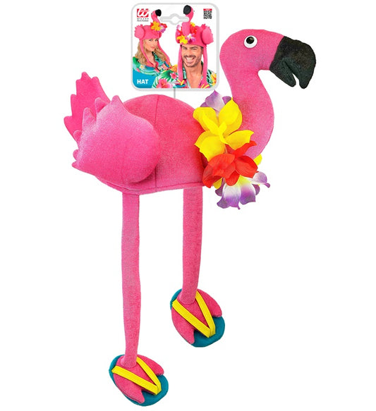 Bunter Flamingo Hawaiihut mit tropischem Design für Fasnacht und Karneval