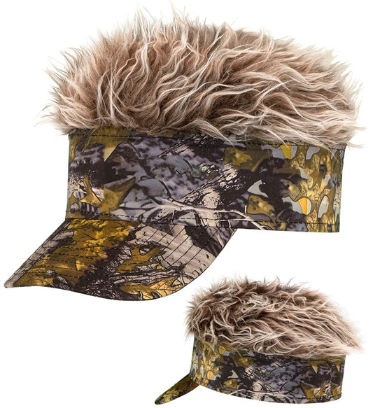 Camouflage Schirmmütze mit grünen Plüschhaaren für Fasnacht und Karneval
